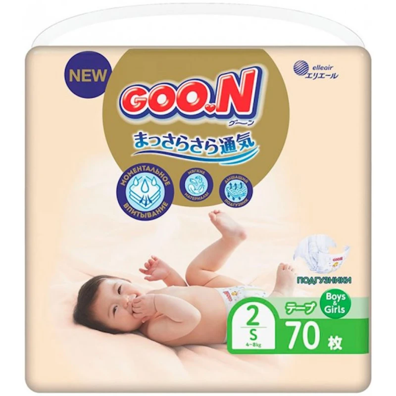 Подгузники детские Goo.N Premium Soft, размер 2 S, 4-8 кг, 70 шт Подгузники детские Goo.N Premium Soft, размер 2 S, 4-8 кг, 70 шт