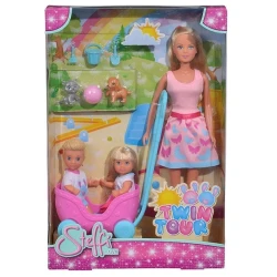 Игровой набор Steffi Twin Tour, Кукла с двумя детками и питомцами, с аксессуарами, пластик