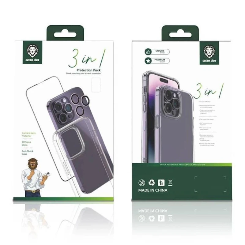 Чехол+стекло Green Lion 3-in-1 Protection Pack для Apple iPhone 14 Pro Max Transparent