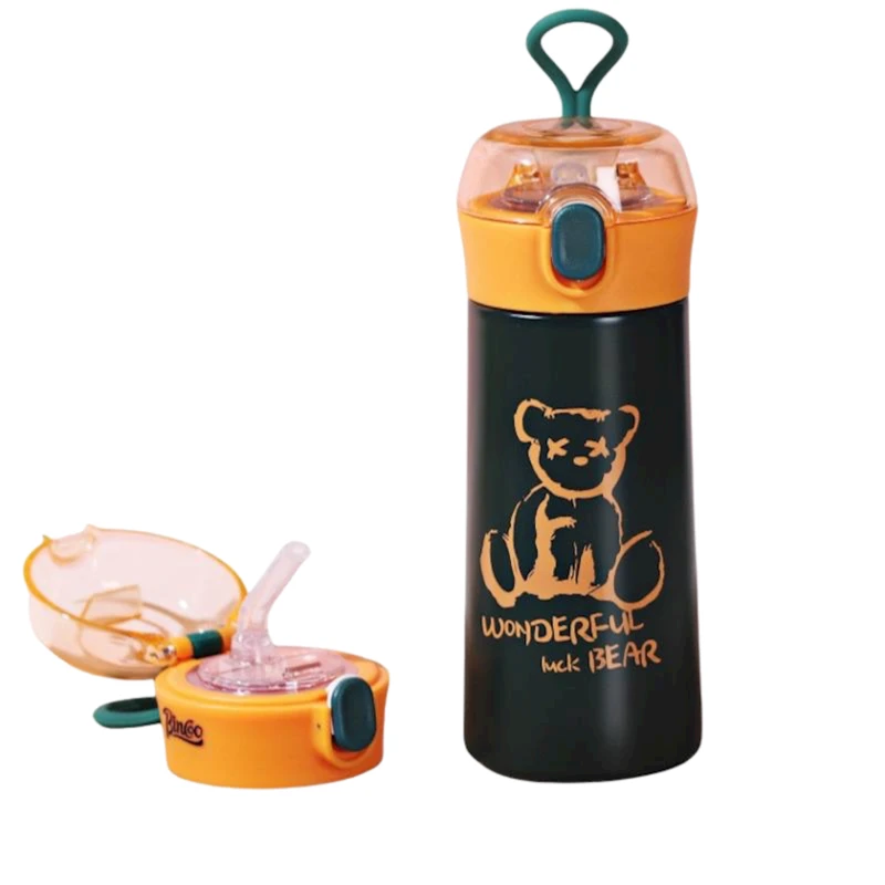 Uşaq su termosu çöp ilə Bear, qara, 380 ml
