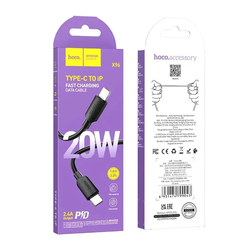 Кабель USB Hoco X96 20W Type-C to Lightning Black