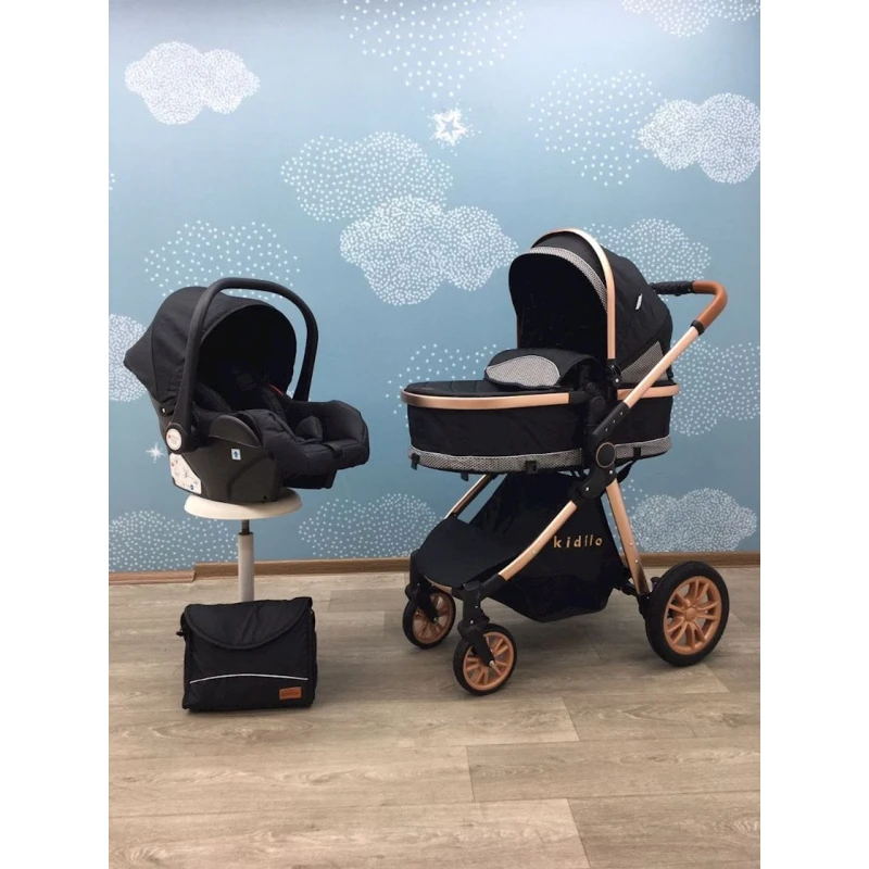 Детская коляска 3в1 Kidilo V91C3, черная Детская коляска 3в1 Kidilo V91C3, черная