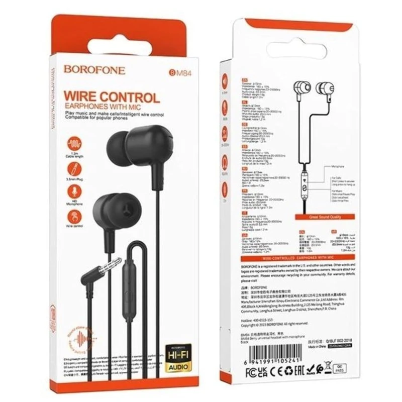 Проводные наушники Borofone BM84 Black - BM84 black Проводные наушники Borofone BM84 Black - BM84 black