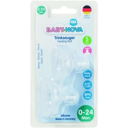 Süşə qabları üçün taxmalar dəsti Baby Nova 0-24 ay, su üçün, ortodontik, silikon, 2 əd, şəffaf