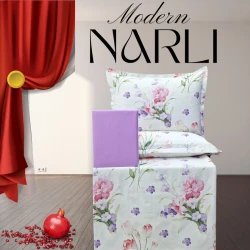 Комплект постельного белья Nar-Lı-001074, простыня 240x260 см, пододеяльник 200x220 см, наволочки 2 шт x 50x70 см, двуспальный, хлопок, разноцветный