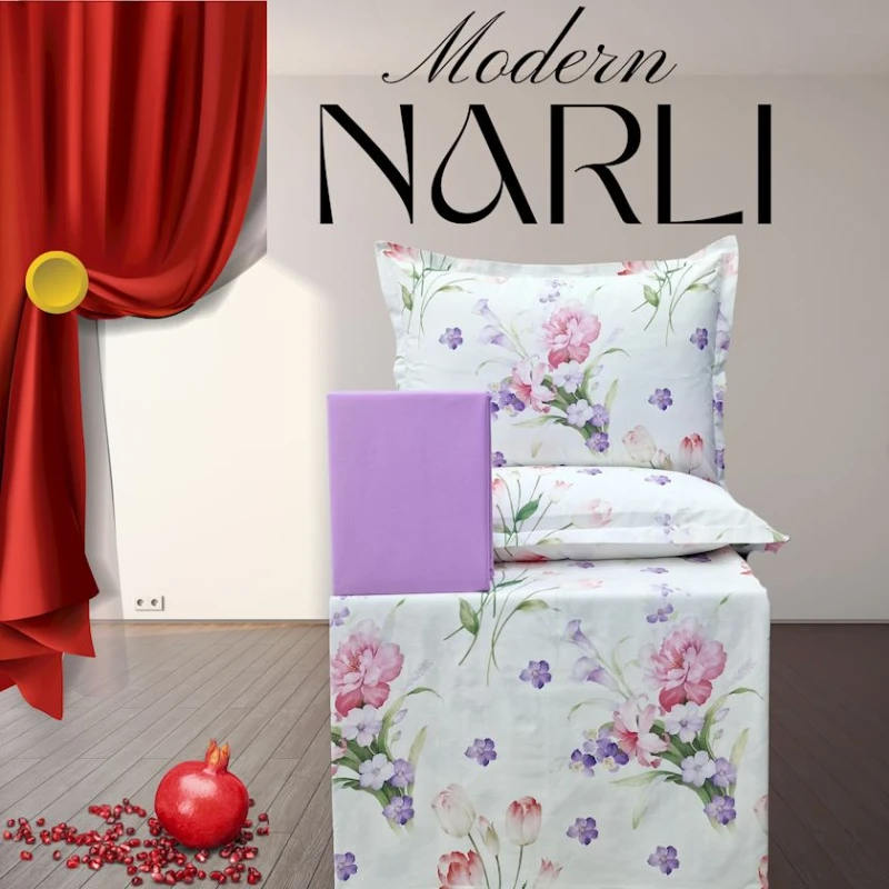 Комплект постельного белья Nar-Lı-001074, простыня 240x260 см, пододеяльник 200x220 см, наволочки 2 шт x 50x70 см, двуспальный, хлопок, разноцветный