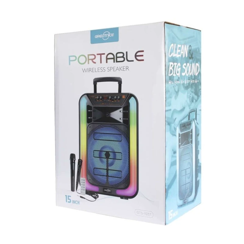Портативная колонка GTS 1937 15″, 2 микрофона Портативная колонка GTS 1937 15″, 2 микрофона