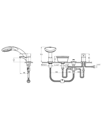 Qarışdırıcı kran gizli quraşdırma üçün GPD Atros MAK66 Chromic 4 hissə
