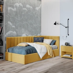 Односпальная кровать Art_tek_yataq (100) 61, ламинат/текстиль, желтая, 200x85x100 см