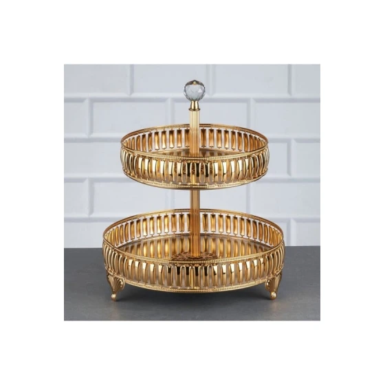 Etajer Zeyve Home, metal/şüşə, qızılı, 30x26 sm
