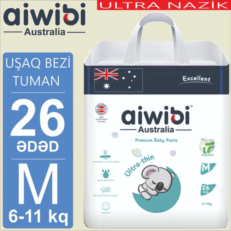Детские турсы-подгузники AIWIBI Premium M, 6-11 кг, 26 шт