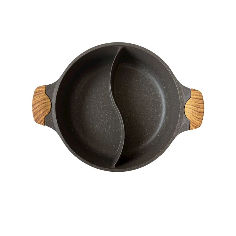 Tava 00319, 32 sm, qranit/alüminium, iki bölməli, qapaq ilə, qara Tava 00319, 32 sm, qranit/alüminium, iki bölməli, qapaq ilə, qara