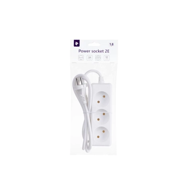 Удлинитель 2Е. 2E-U03M1.8, 1.8 м, 3-розеточный Удлинитель 2Е. 2E-U03M1.8, 1.8 м, 3-розеточный