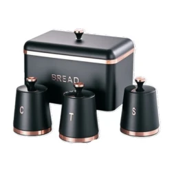 Mətbəx üçün dəst nh_55xcz, çörək qabı 35x23 sm, ədviyyatlar qabı 3 əd, 13x10 sm, metal, qara/qızılı