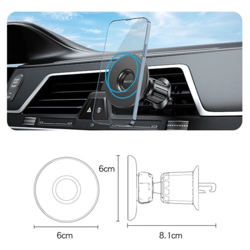 Telefon üçün maqnit avtomobil tutacağı Yesido C156 for Apple iPhone 12-14 Black