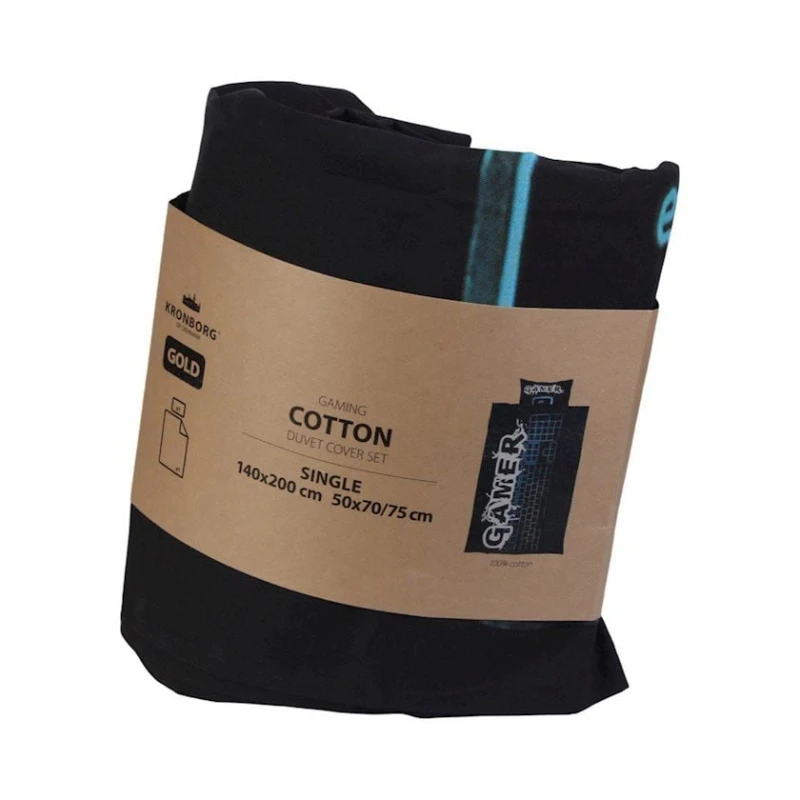 Комплект постельного белья JYSK Gaming, пододеяльник 140x200, наволочка 50x70, односпальный, перкаль, Черный