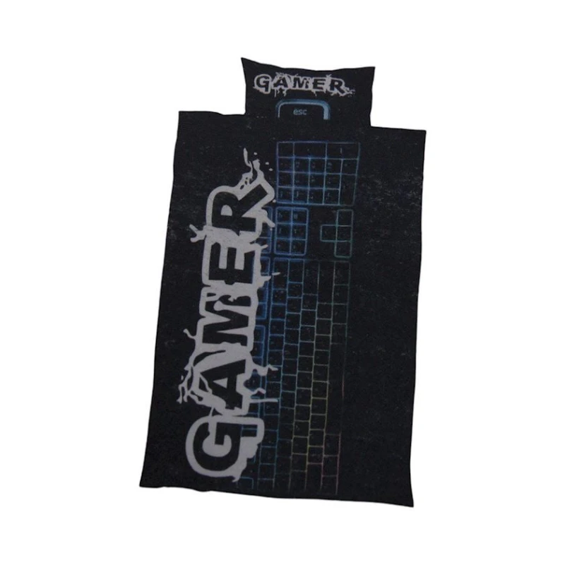 Комплект постельного белья JYSK Gaming, пододеяльник 140x200, наволочка 50x70, односпальный, перкаль, Черный