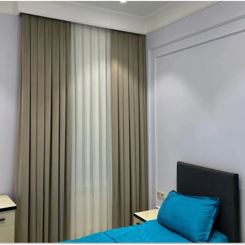 Pərdələr, neylon/poliester/velür, qəhvəyi, 300x300 sm