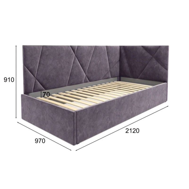 Односпальная кровать Art_tek_yataq 42, ламинат/текстиль, фиолетовая, 200x85x90 см