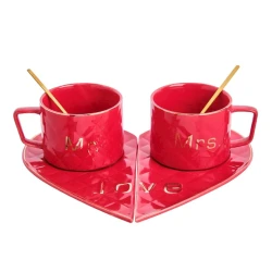 Çay cütü RR852, 2 əd, keramika, qırmızı, 75 ml