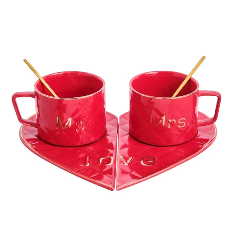 Çay cütü RR852, 2 əd, keramika, qırmızı, 75 ml