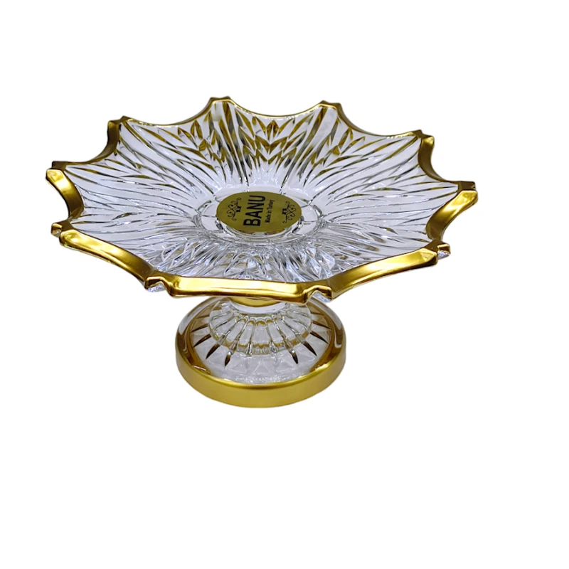 Подставка для пирожных Banu NH-Т456, 20х10 см, стекло, прозрачный/золотистый