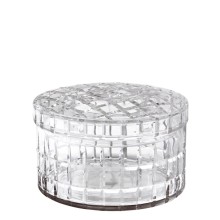 Qapaqlı kasa Eichholtz 108829 Box Rocabar M,diametr 21 sm,hündürlüyü 13 sm,üfürülmüş əllə işlənmiş şüşə,şəffaf