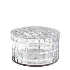 Qapaqlı kasa Eichholtz 108829 Box Rocabar M,diametr 21 sm,hündürlüyü 13 sm,üfürülmüş əllə işlənmiş şüşə,şəffaf