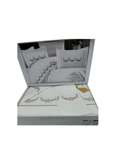 Yataq dəsti NV23 yorğan üzü 200x220 sm, mələfə 240x260 sm, 4 yastıq üzü 50x70 sm, pambıq, ağ/çəhrayı