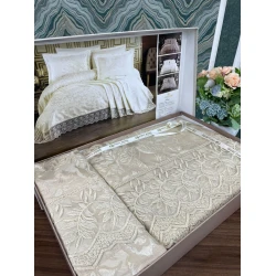 Dəst MiraNova Miray SF-669, şenil, ikinəfərlik, bej, örtük 240х260 sm, yastıq üzü 50х70 sm/2 əd