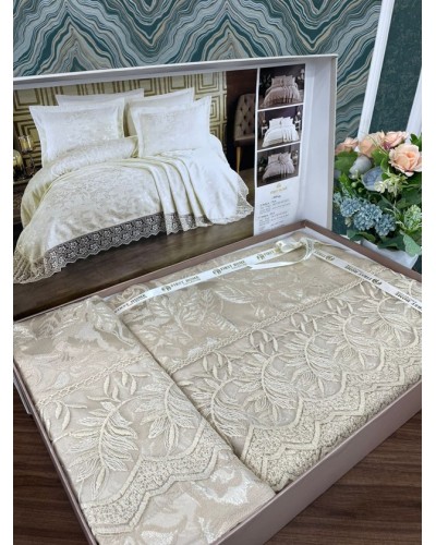 Dəst MiraNova Miray SF-669, şenil, ikinəfərlik, bej, örtük 240х260 sm, yastıq üzü 50х70 sm/2 əd