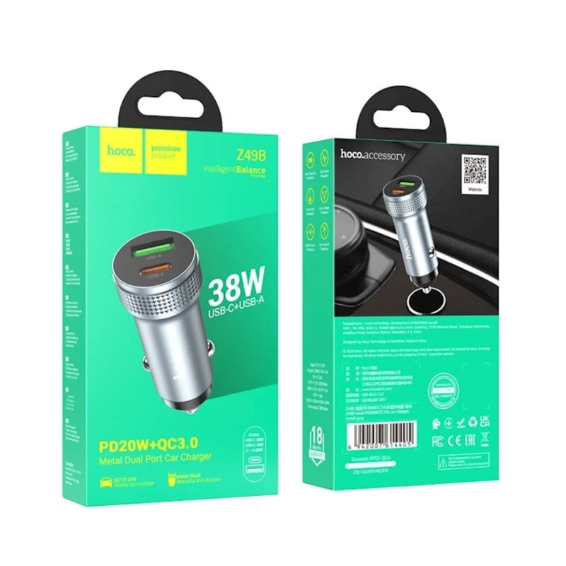 Автомобильное зарядное устройство Hoco Z49B Metal Grey