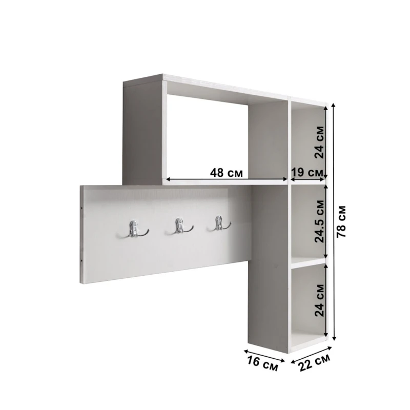 Вешалка с полками Letta Votan, 78x16х101 см, ЛДСП, белый Вешалка с полками Letta Votan, 78x16х101 см, ЛДСП, белый