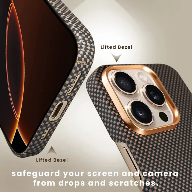 Чехол A-Case Aramid Fiber для Apple iPhone 16 Pro Gold