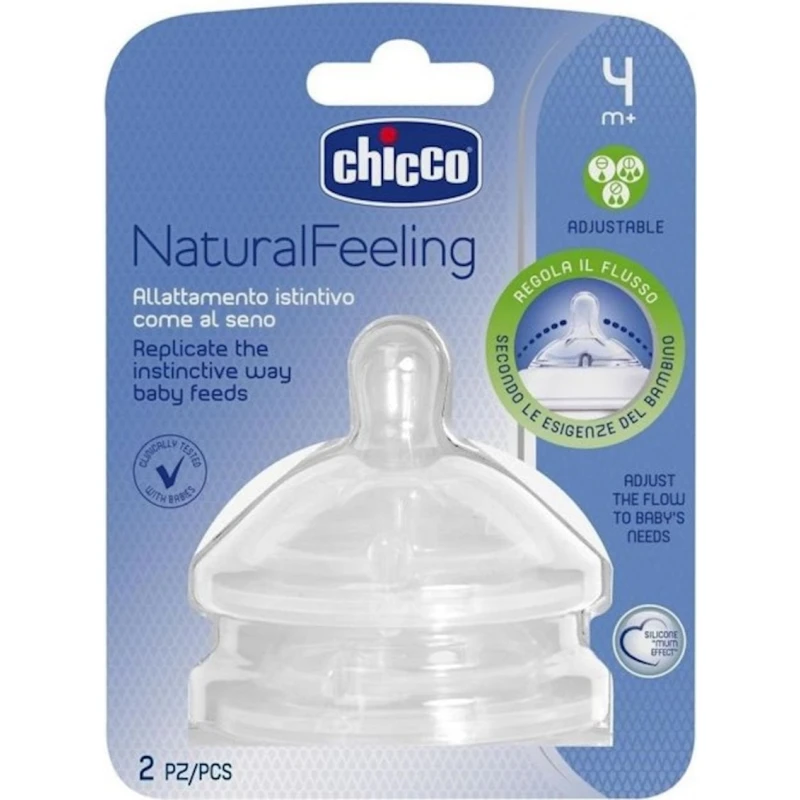 Насадка соски для бутылочек Chicco Natural Feeling, силикон, 4 м+, 2 шт Насадка соски для бутылочек Chicco Natural Feeling, силикон, 4 м+, 2 шт