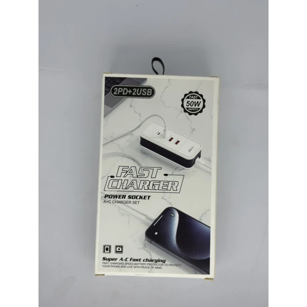 Şəbəkəli filtr 2xUSB2XPD 50W, 4 port, hədiyyə + 2 USB kabel