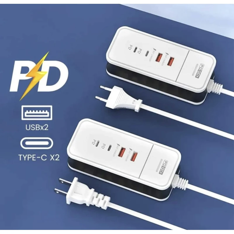 Şəbəkəli filtr 2xUSB2XPD 50W, 4 port, hədiyyə + 2 USB kabel
