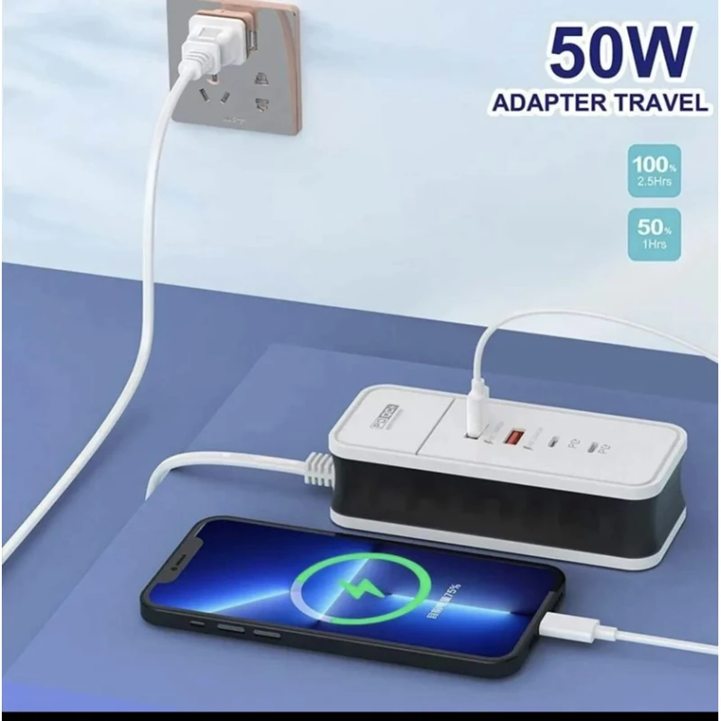 Şəbəkəli filtr 2xUSB2XPD 50W, 4 port, hədiyyə + 2 USB kabel
