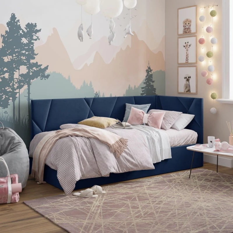 Односпальная кровать Art_tek_yataq 44, ламинат/текстиль, синяя, 200x85x120 см