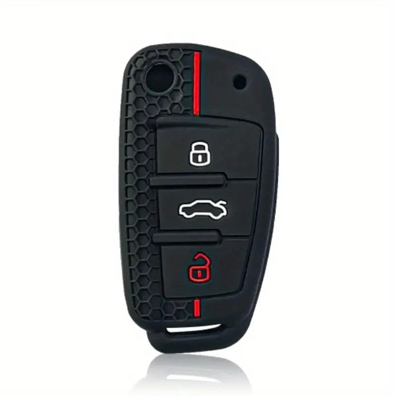 Açar qabı avtomobil açarları üçün Audi Q7 üçün, 3 düyməli, silikon, qara/qırmızı Açar qabı avtomobil açarları üçün Audi Q7 üçün, 3 düyməli, silikon, qara/qırmızı