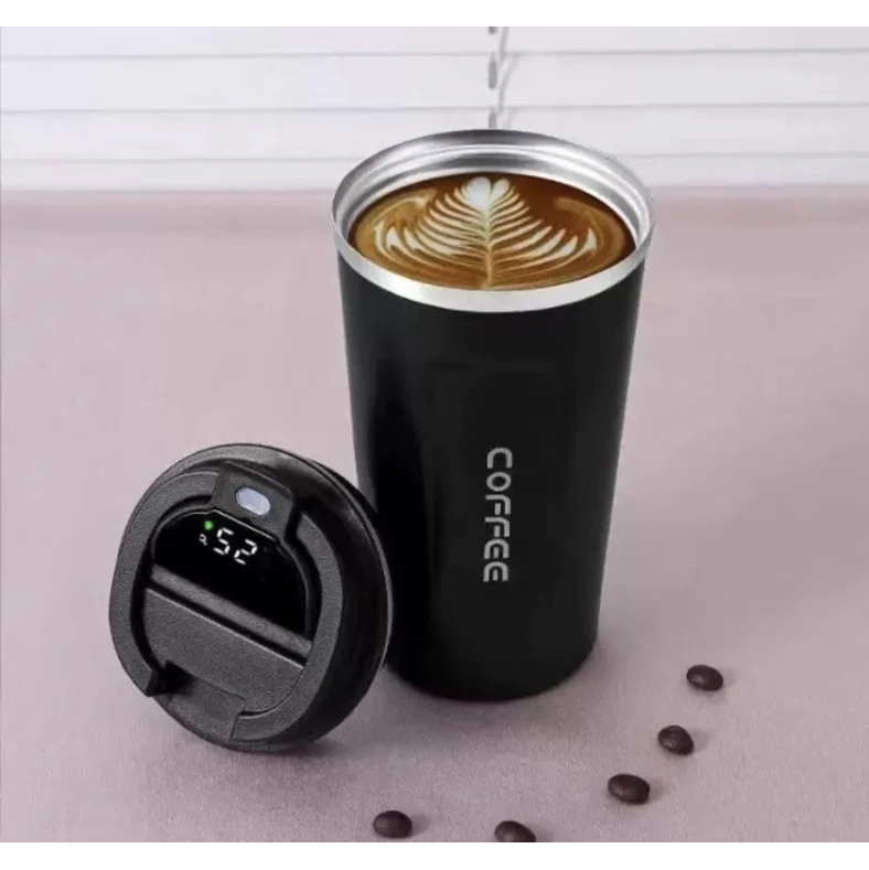 Термокружка из нержавеющей стали с ЖК-дисплеем, 510 мл, черная, для кофе Термокружка из нержавеющей стали с ЖК-дисплеем, 510 мл, черная, для кофе