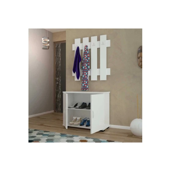 Комплект тумбы для обуви Ev Plus Fulya, ЛДСП, белый, 70x127x32 см Комплект тумбы для обуви Ev Plus Fulya, ЛДСП, белый, 70x127x32 см