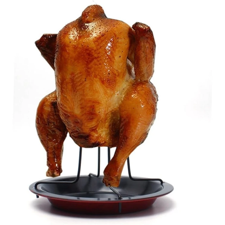 Складная вертикальная подставка для запекания курицы из нержавеющей стали с поддоном