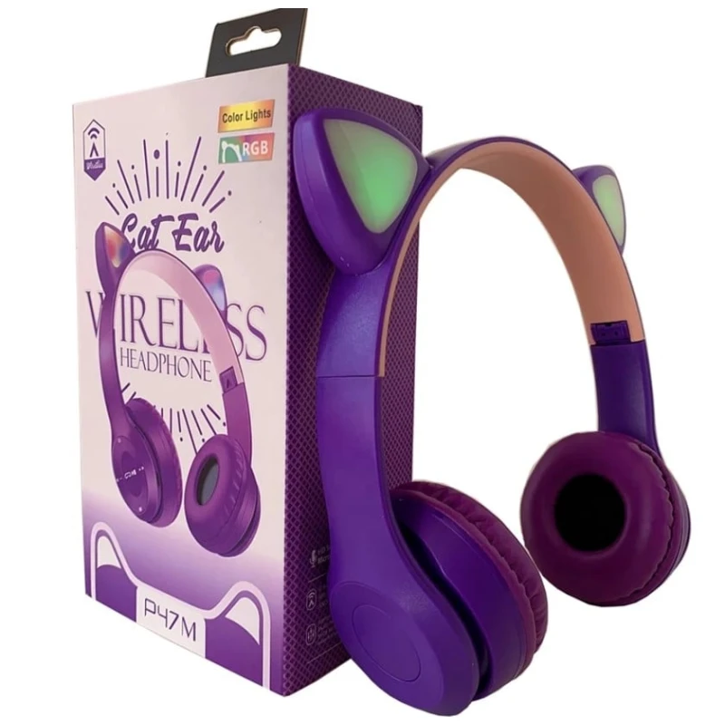 Беспроводные наушники P47M, 7-цветная подсветка, фиолетовый цвет