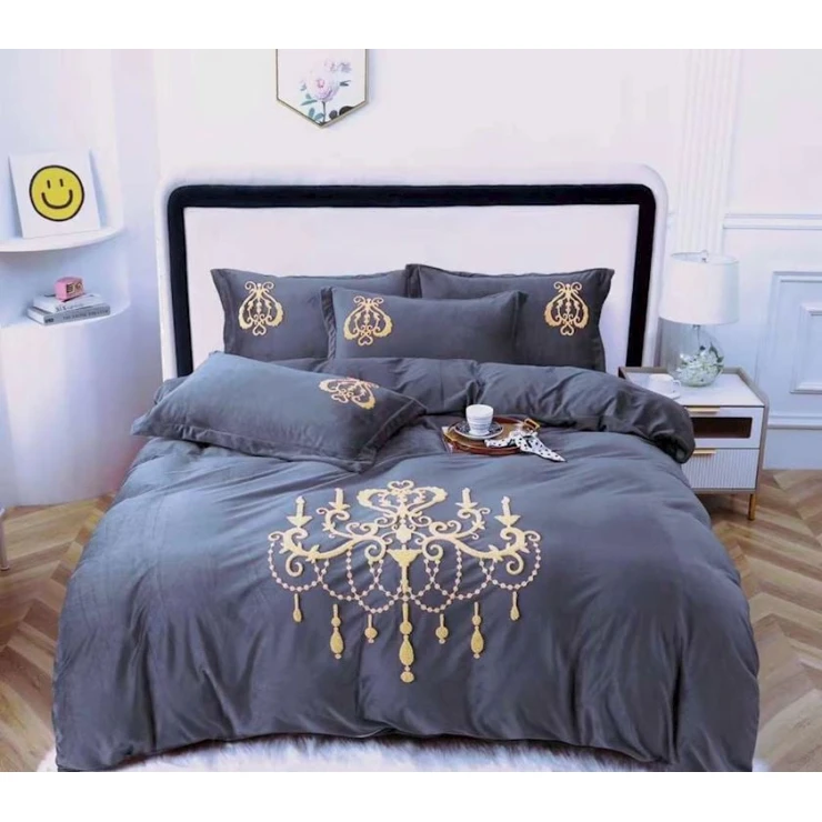 Комплект постельного белья Sahara SHA-00001324, пододеяльник 200х240 см, простыня 220х240 см, наволочки 50х70 см, велюр, серый