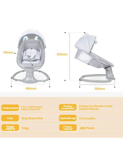 Çoxfunksiyalı yelləncək-kreslo Mastela TB-5975G, boz
