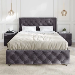 Двуспальная кровать Art_ikili_yataq 72, ламинат/текстиль, фиолетовая, 120x180х200 см