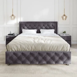 Двуспальная кровать Art_ikili_yataq 72, ламинат/текстиль, фиолетовая, 120x180х200 см