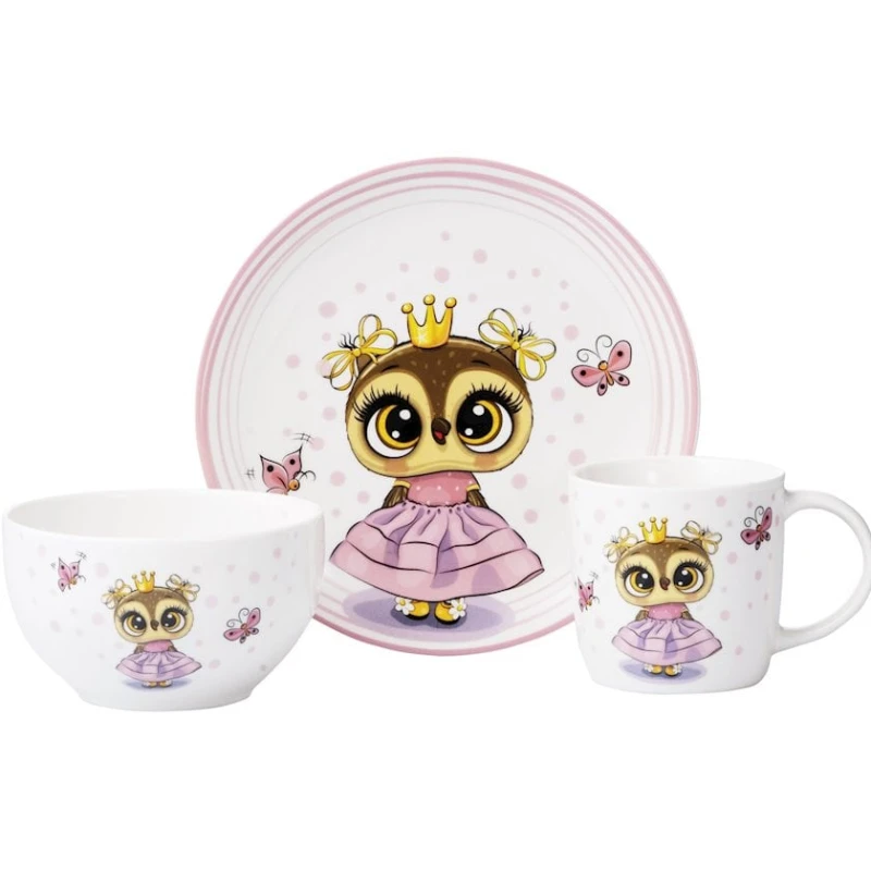 Набор детской посуды Ardesto Princess Owl AR3453OS, 3 предмета, фарфор, разноцветный