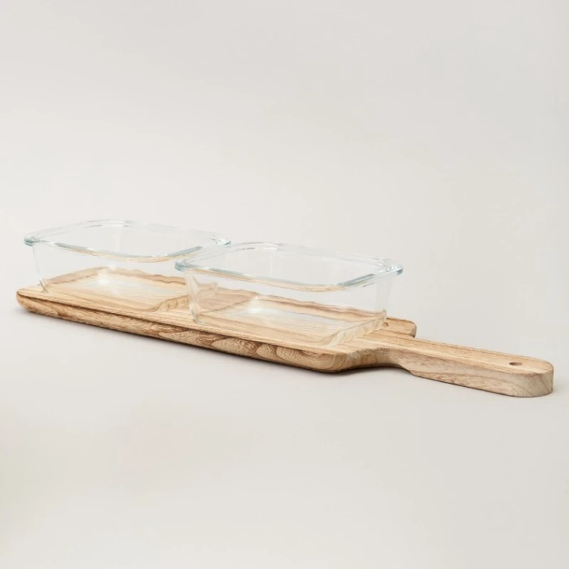 Менажница Lefard, дерево/стекло, прозрачная/коричневая, 370 мл